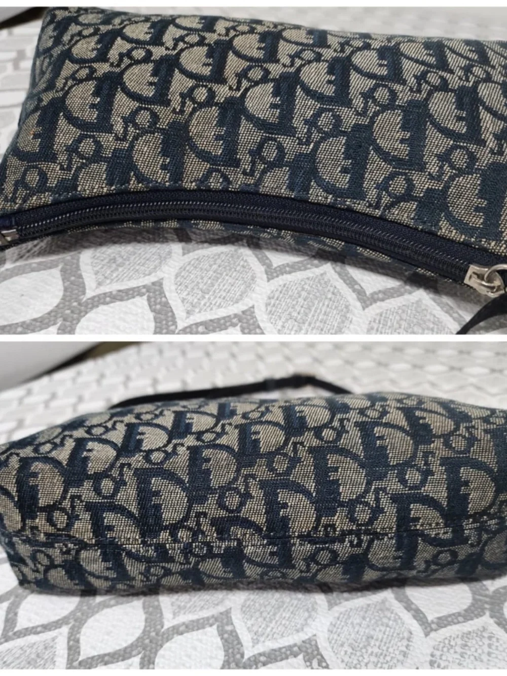 Authentic CHRISTIAN DIOR Denim Logo Pochette Bag Black/Beige